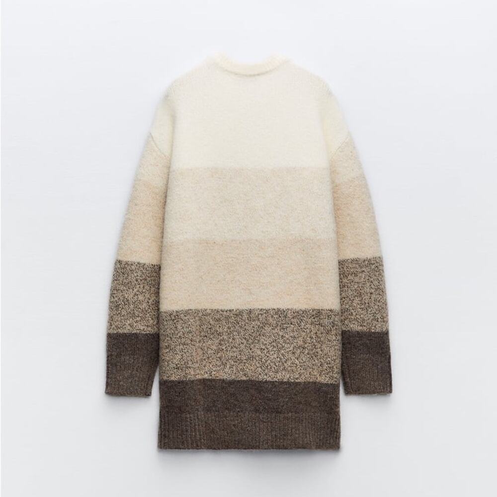 Zara Women's Striped Mini Dress - Cream, Brown, Gray - Picture 9 of 10